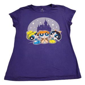 Teefury Powerpuff Girls Disney Princesses T-Shirt Purple Women's XL Cartoon Tee